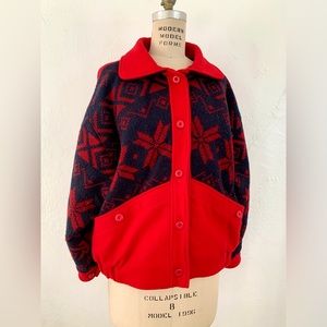 Vintage Woolrich Red and Navy Winter Wool Bomber Jacket - medium, made in USA